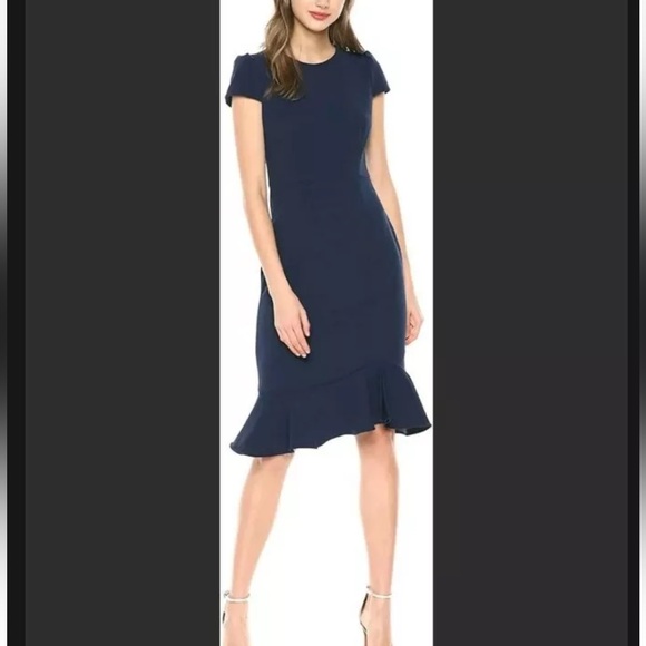 New Betsey Johnson Navy Stretch Ruffle Sheath Pencil Midi Dress Size 6 NWT - Picture 6 of 14